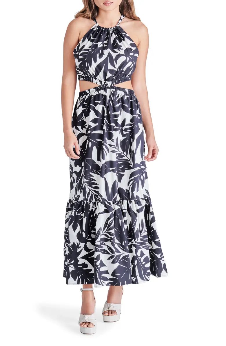 Jules Palm Print Cutout Halter Maxi Dress | Nordstrom