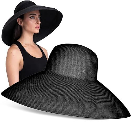 MIU Wide Brim Audrey Hepburn Hat - Adjustable and Made with 100% Natural Straw | Premium Elegant Black Hat - A Perfect Holiday Sun Protection for Women | Amazon (US)