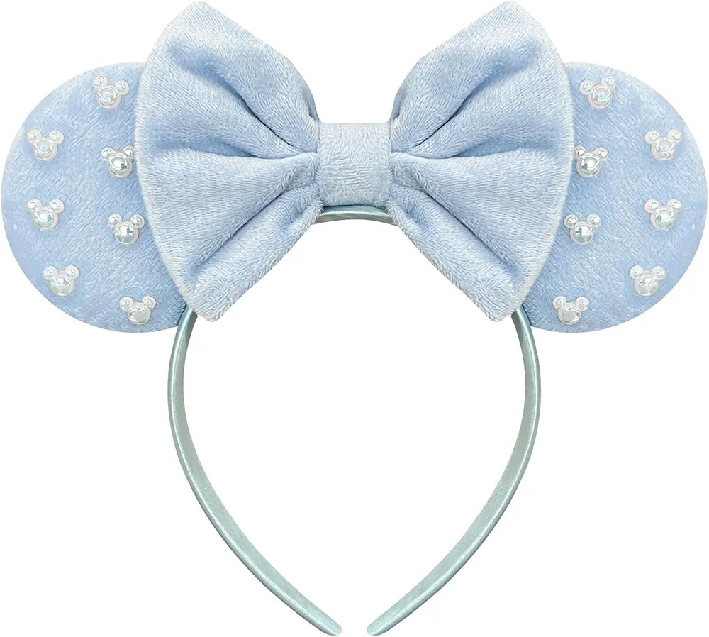 Trnerm Blue Fuzzy Mouse Ears Headband for Women, Cute Beads Headband with Bows，Halloween Costum... | Amazon (US)