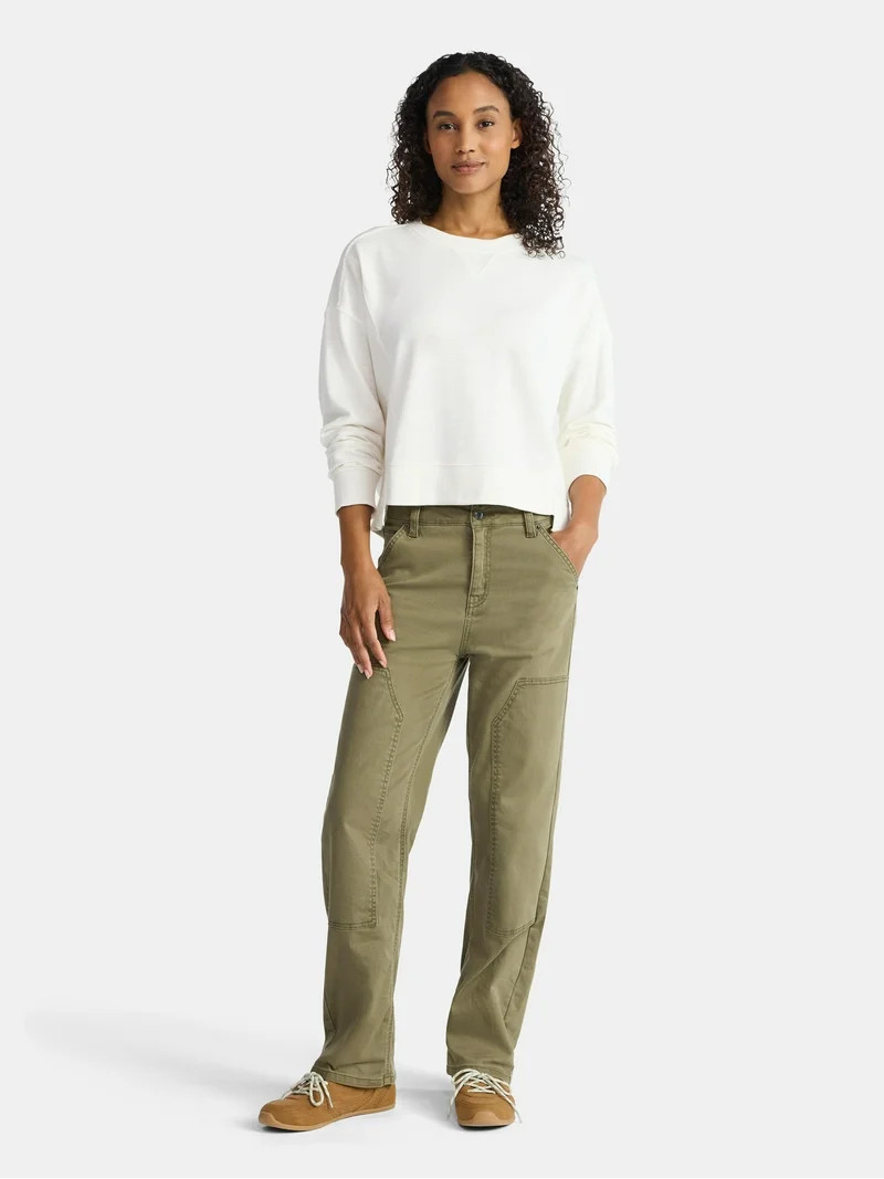 Time and Tru Women’s Ribbed Panel Sweatshirt with Long Sleeves, Sizes XS-XXXL | Walmart (US)