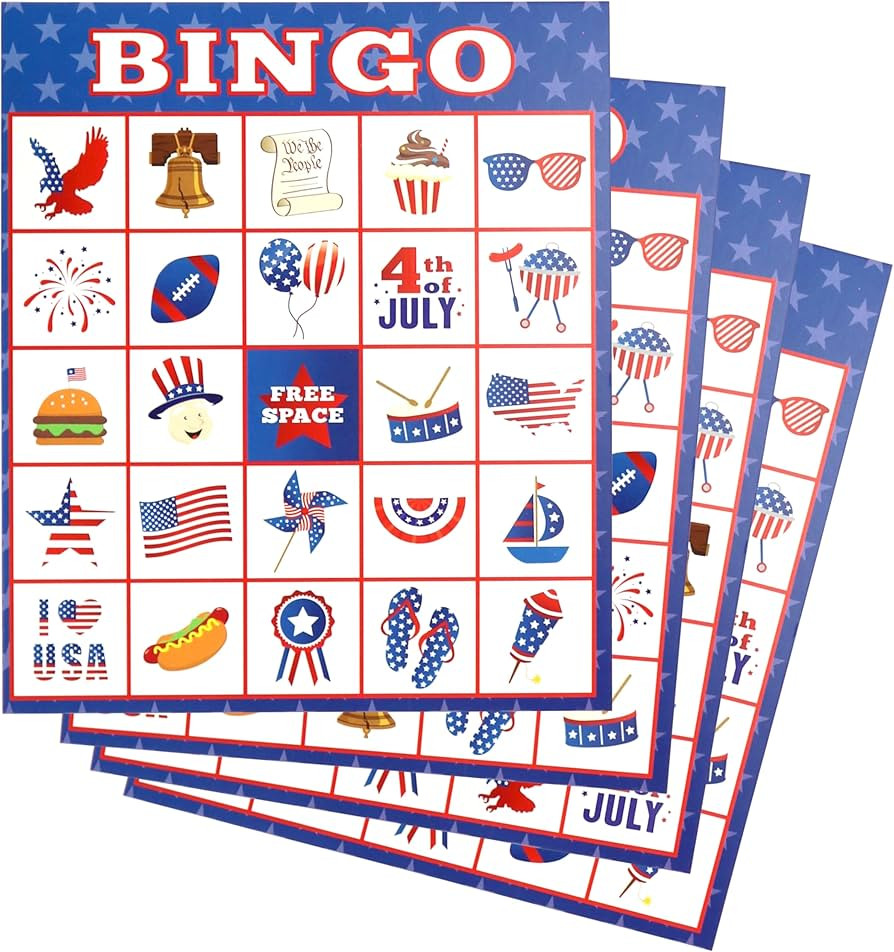 Iconikal 32 Player Bingo Game Set, Patriotic, American Flag, America Map, Independence Day, 4th o... | Amazon (US)