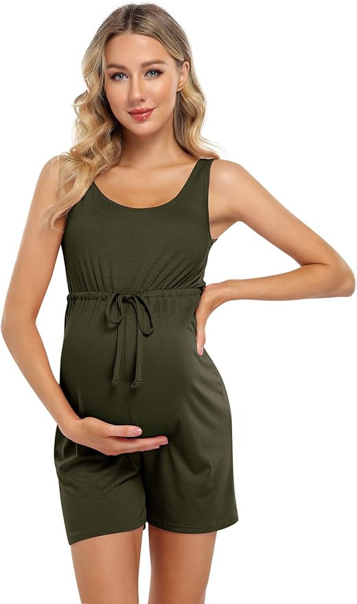 Coolmee Maternity Dress Women's Scoop Neck Sleeveless Tank Top Summer Short Jumpsuit | Amazon (US)