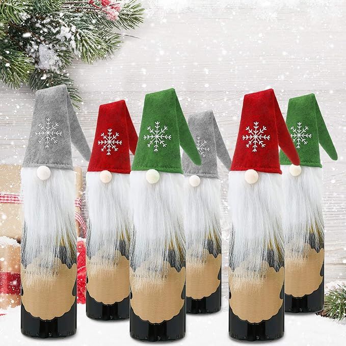 Boao 6 Sets Christmas Wine Bottle Cover Knit Sweater Wine Bottle Dress Santa Reindeer Snowman Win... | Amazon (US)