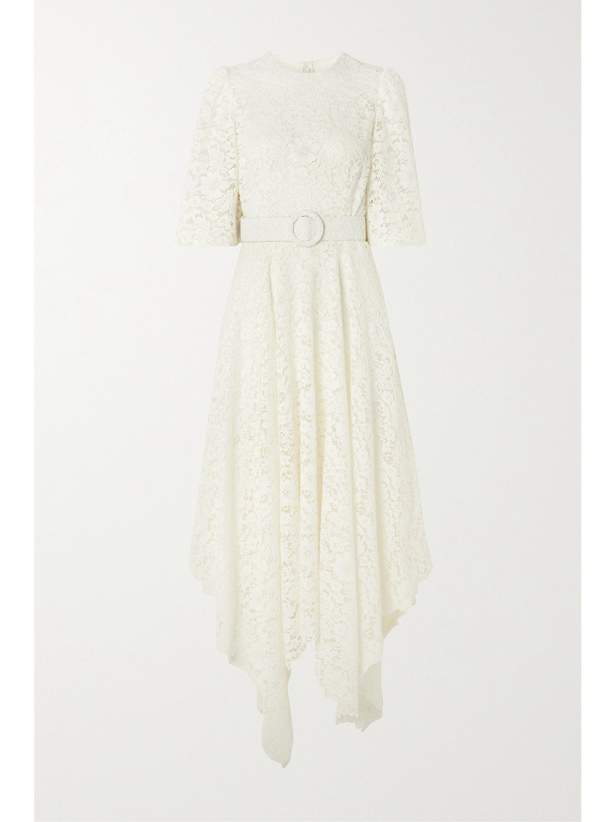 Costarellos - Mina Belted Asymmetric Corded Lace Dress - Ecru | NET-A-PORTER (US)