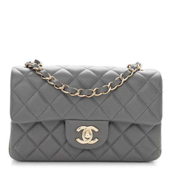 Lambskin Quilted Mini Rectangular Flap Dark Grey | FASHIONPHILE (US)