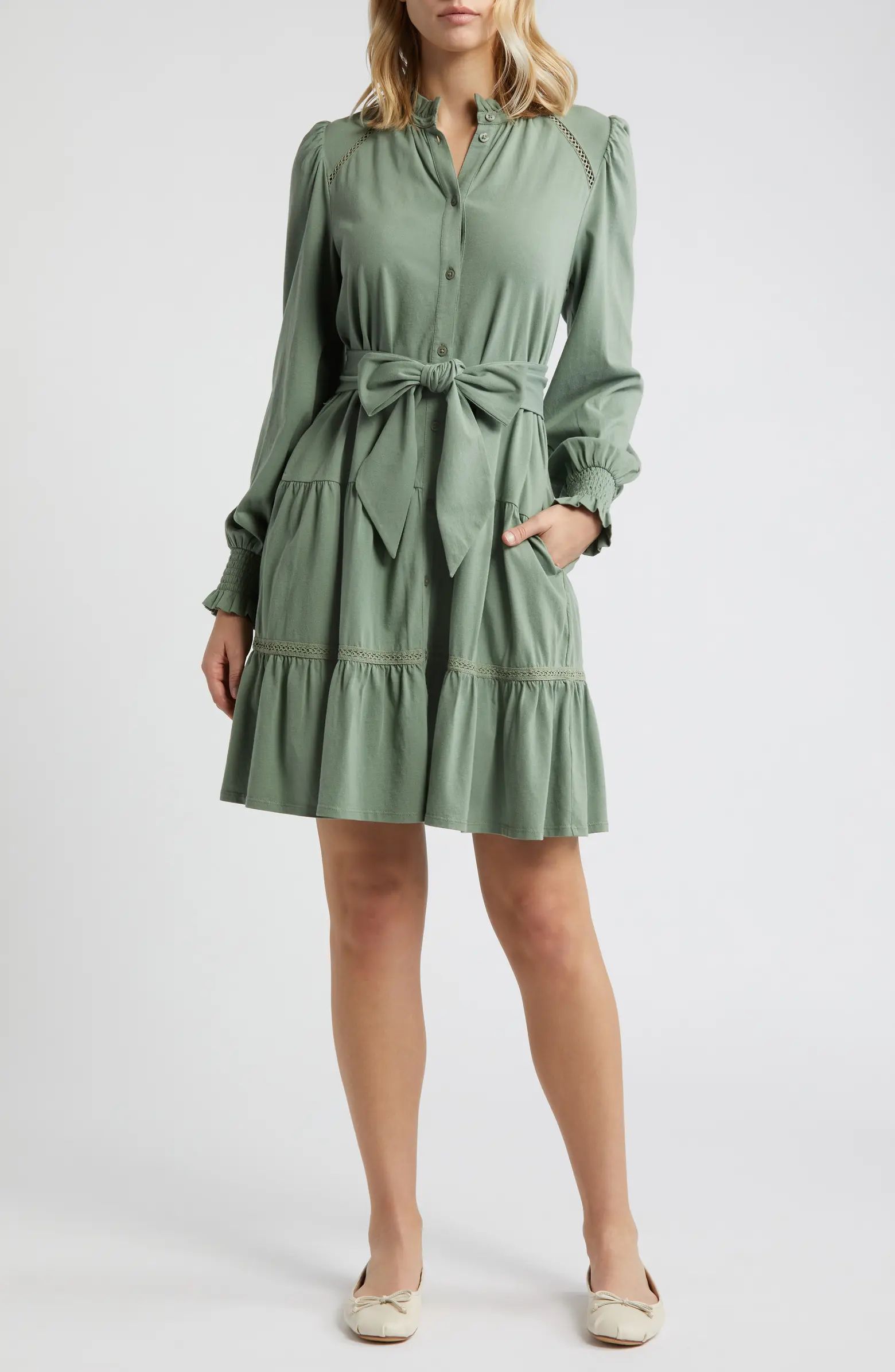 Long Sleeve Organic Cotton Belted Dress | Nordstrom