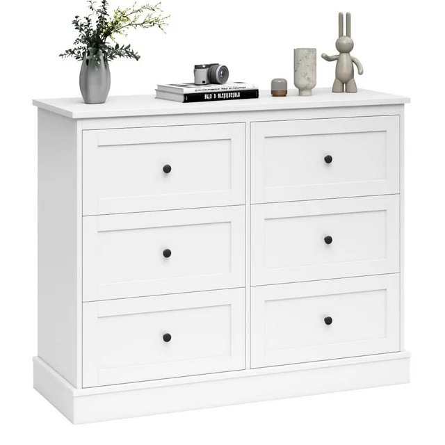 Homfa 6 Drawer Double Dresser White, Wood Storage Cabinet for Living Room, Chest of Drawers for B... | Walmart (US)