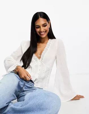 ASOS DESIGN crinkle blouse with lace inserts | ASOS | ASOS (Global)