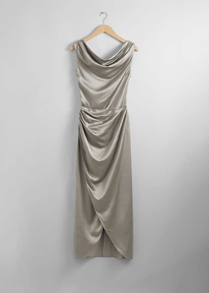 Draped Satin Midi Dress - Grey - Midi dresses - & Other Stories US | & Other Stories US
