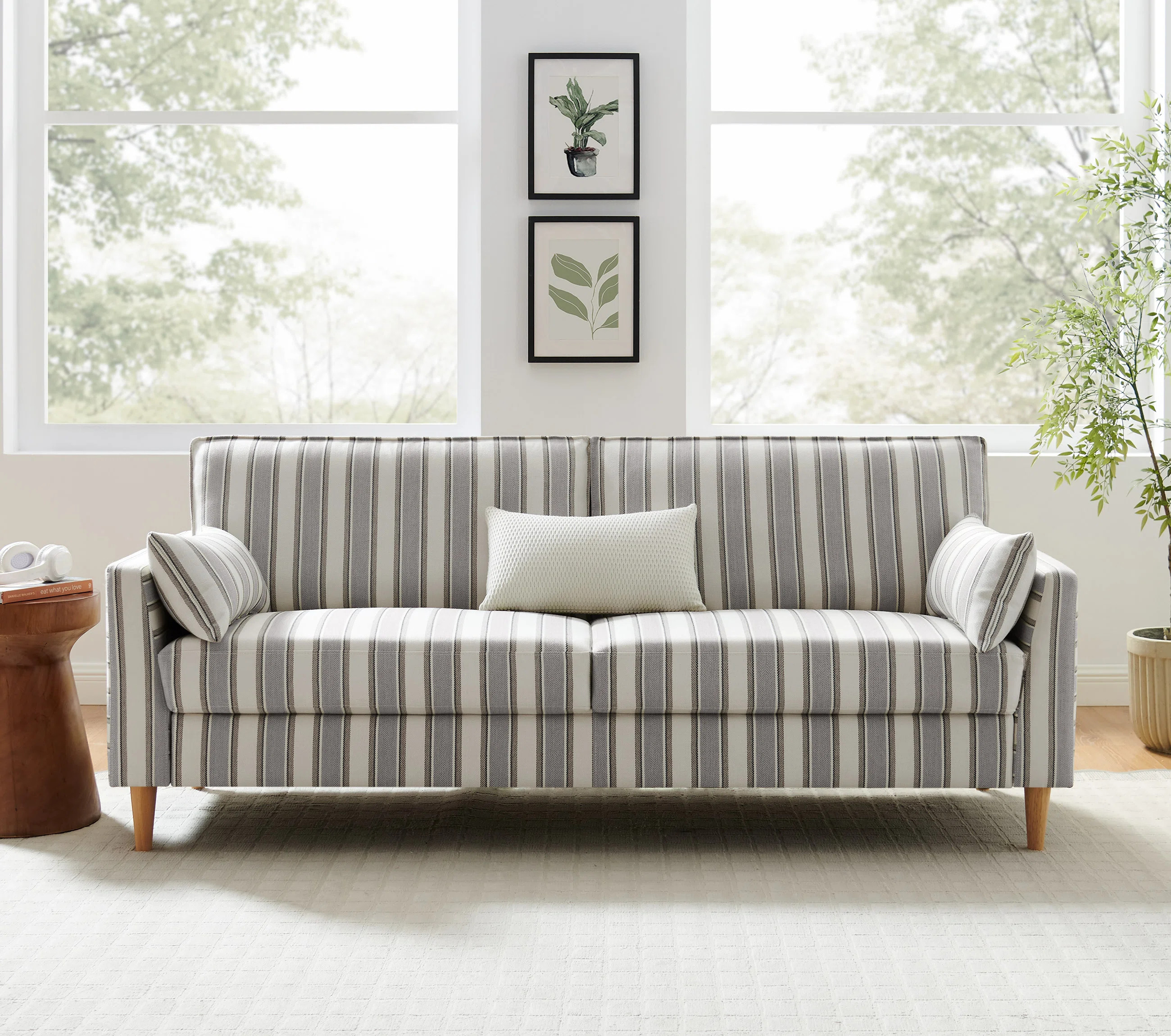 Gracie Oaks 80.71" Linen Upholstered Sofa With Stripe Pattern | Wayfair | Wayfair North America