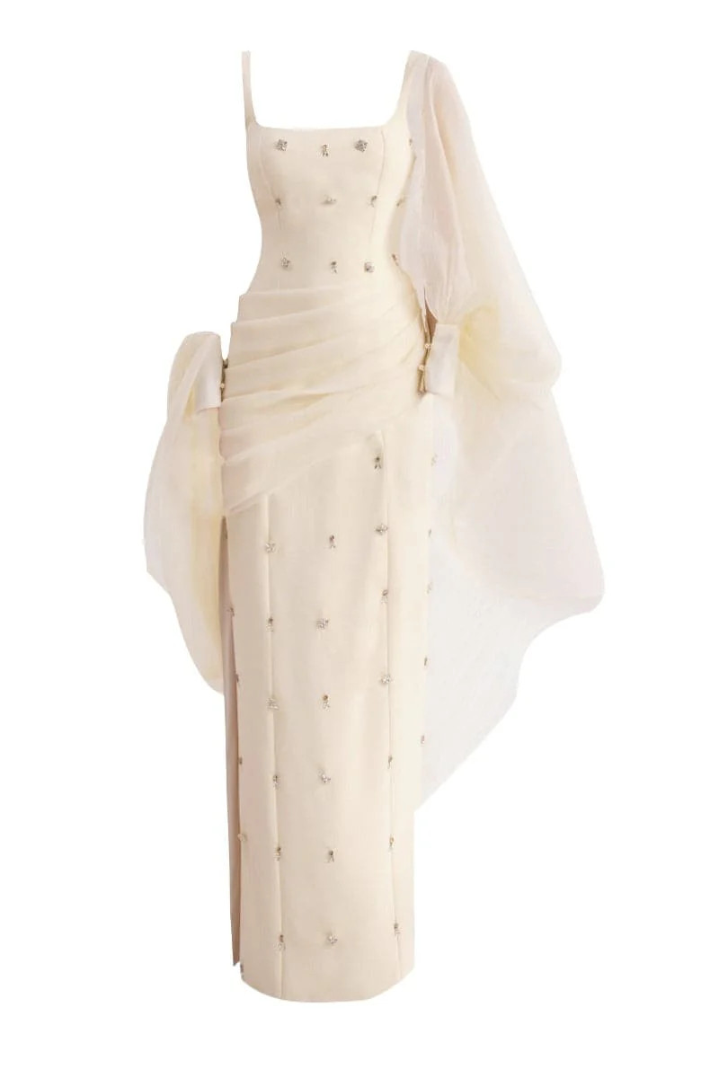 BEIGE STRAIGHT LONG DRESS WITH HEADSCARF | HAPPY CLOTHING | CULT MIA | CULT MIA UK LTD