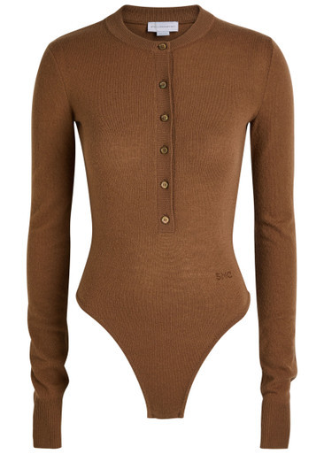 Logo-embroidered ribbed wool bodysuit | Harvey Nichols