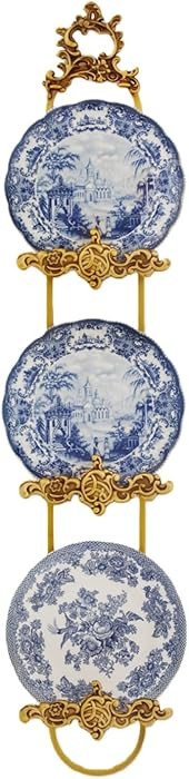 Vintage Gold Brass 3-Tier Vertical Plate Rack,Decorative Wall Mount Plate Holder Display Stand fo... | Amazon (US)