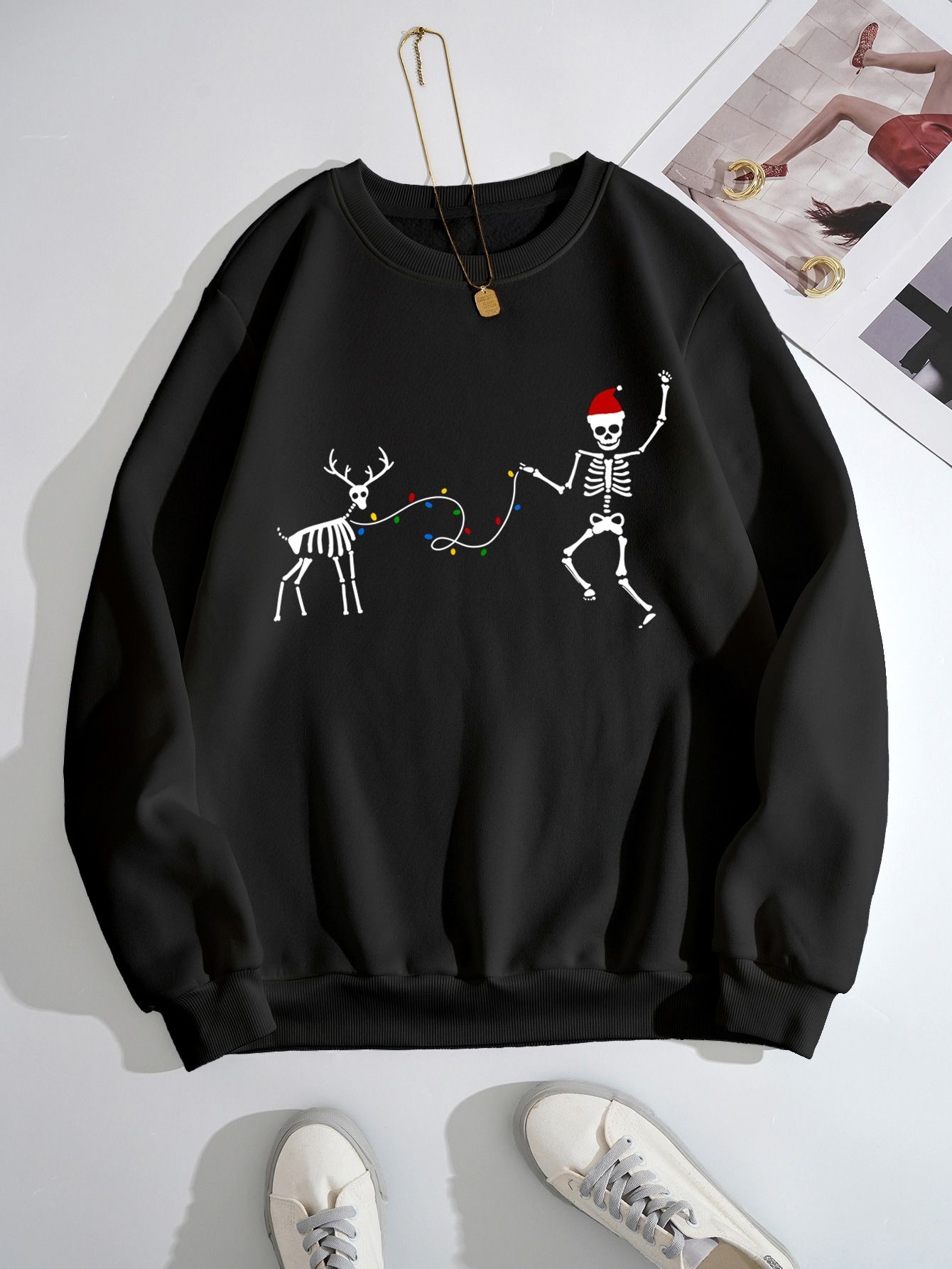 Christmas Skeleton Print Thermal Lined Sweatshirt | SHEIN