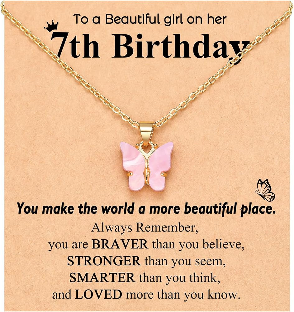 UNGENT THEM Pink Butterfly Necklace-Birthday Gifts for 5-11 Year Old Girl | Amazon (US)