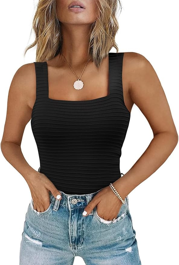 Tankaneo Trajes de cuerpo para mujer, sin mangas, cuello cuadrado, punto acanalado, para verano, ... | Amazon (US)