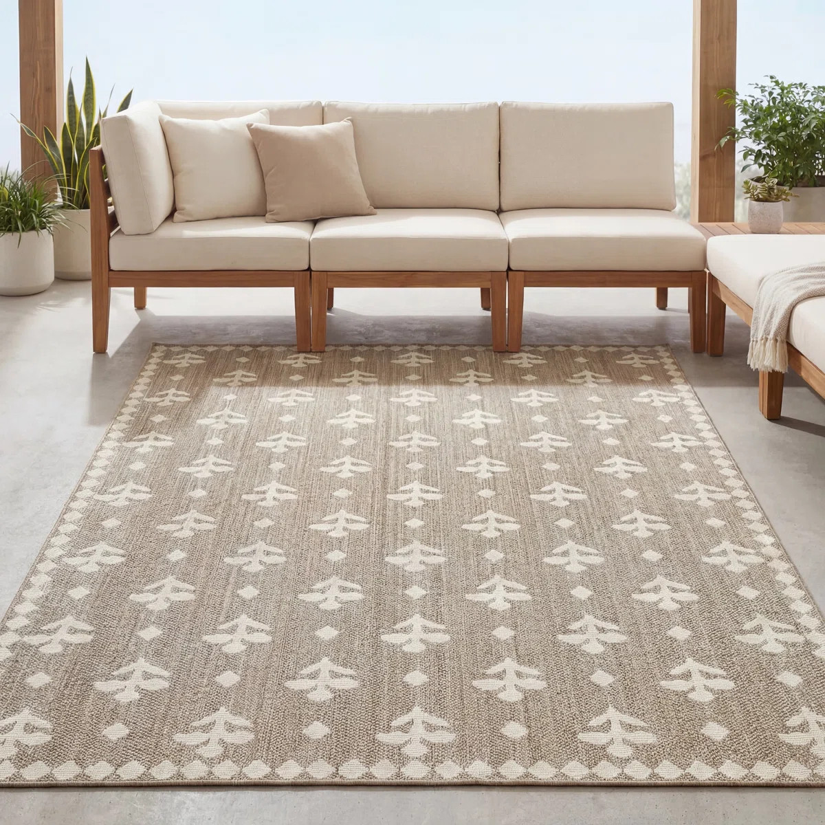 Tavraj Modern Fleur-de-Lis Tan, Beige Indoor/Outdoor Rug | Wayfair North America