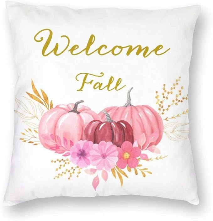 MINIOZE Welcome Fall Pink Pumpkin Flowers Autumn Thanking Print Plush Soft Square Pillow Covers H... | Amazon (US)