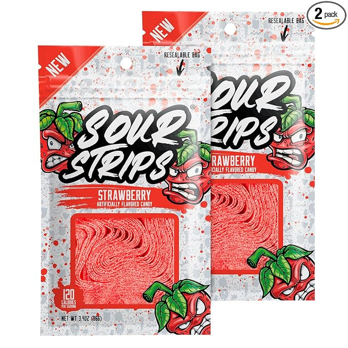 Sour Strips Strawberry Flavored Sour Candy Strips, Deliciously Sour Chewy Candy Belts, Vegetarian... | Amazon (US)