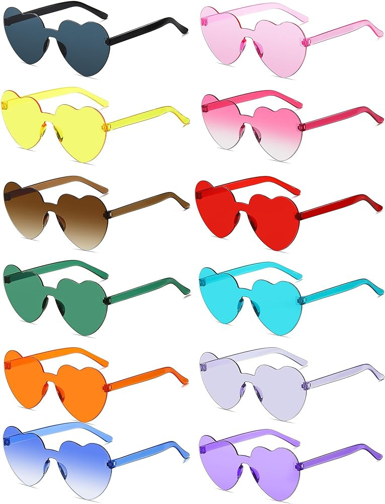 12/20/24 Pairs Heart Sunglasses for Women Men, Trendy Heart Shaped Rimless Transparent Sunglasses... | Amazon (US)