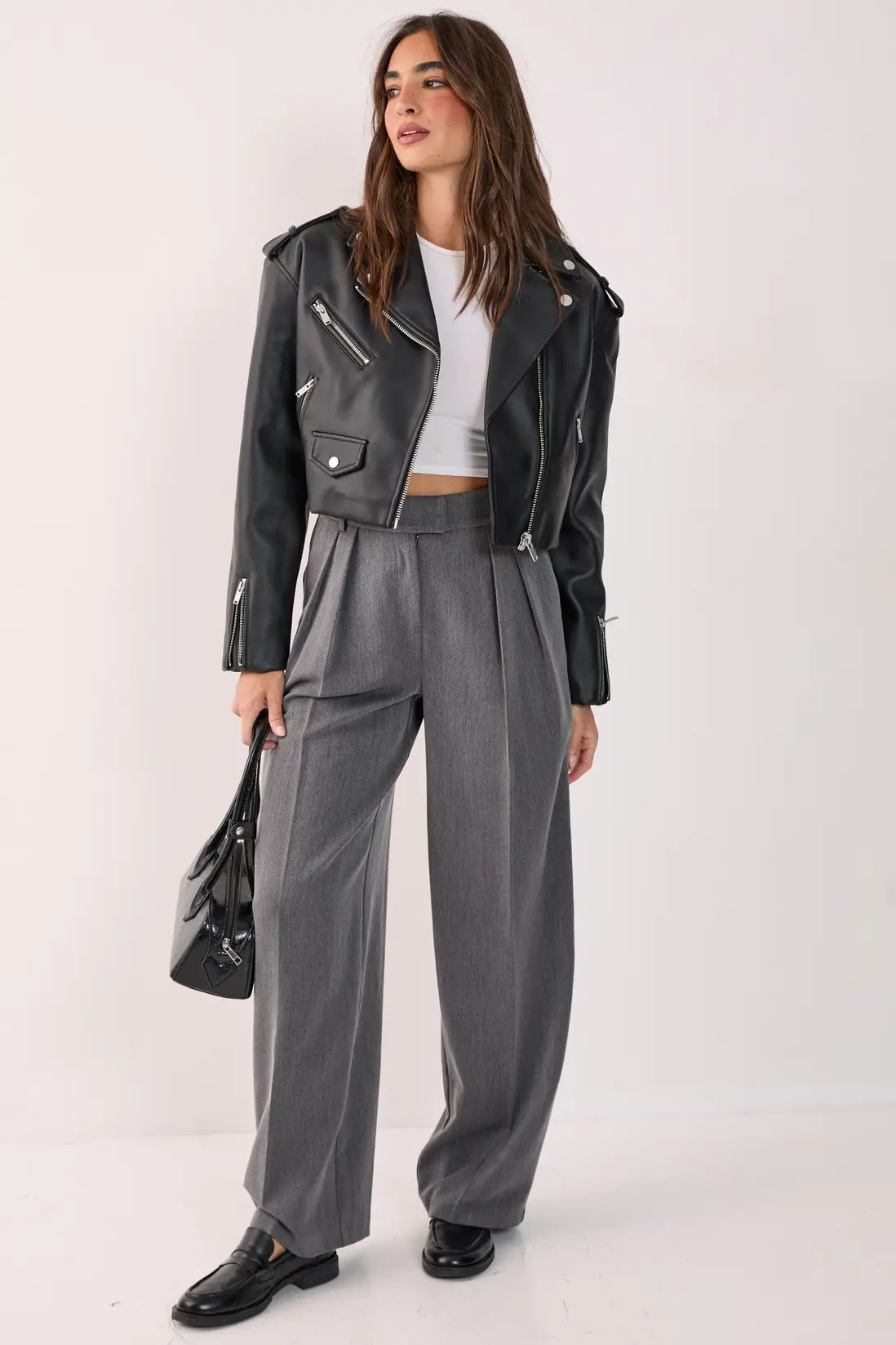 Essentials Cropped Faux Leather Boxy Biker | Nasty Gal US