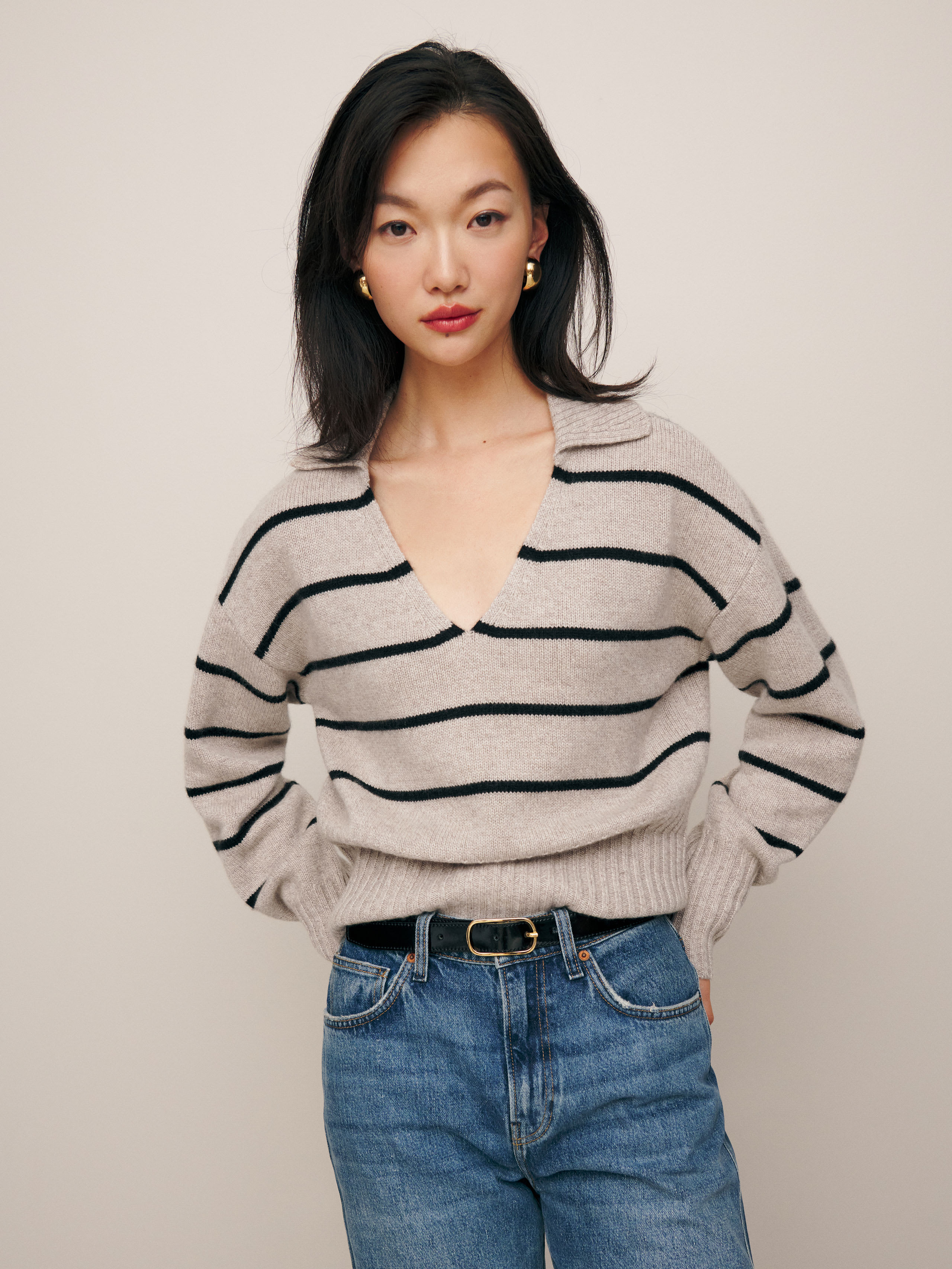 Beckie Cashmere Collared Sweater | Reformation (Global)