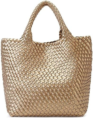 Woven Bag for Women, Vegan Leather Tote Bag Large Summer Beach Travel Handbag and Purse Retro Han... | Amazon (US)