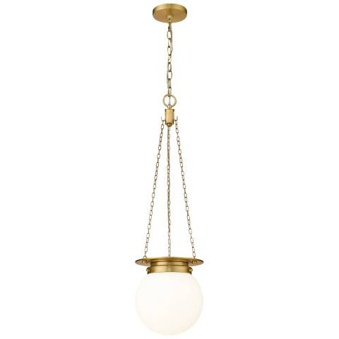 Z-Lite Calhoun 9" Wide Heritage Brass White Glass 1-Light Mini Pendant - #823M9 | Lamps Plus | Lamps Plus