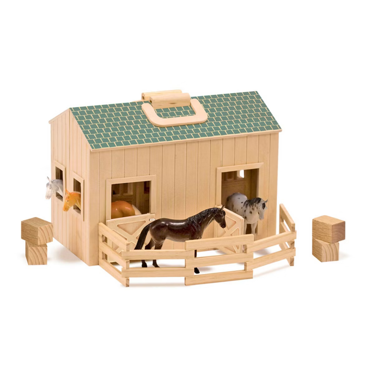 Melissa & Doug Fold and Go Wooden Horse Stable Dollhouse With Handle and Toy Horses (11 pc) | Target