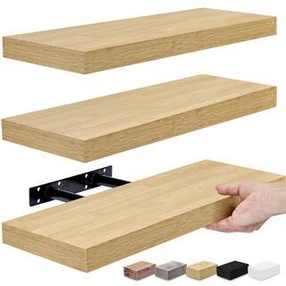 Set of 3 Floating Shelves, Wall Mounted for Home Decor, 16.25 in. W x 5.5 in. D Maple Wood Decorative Wall Shelf | The Home Depot