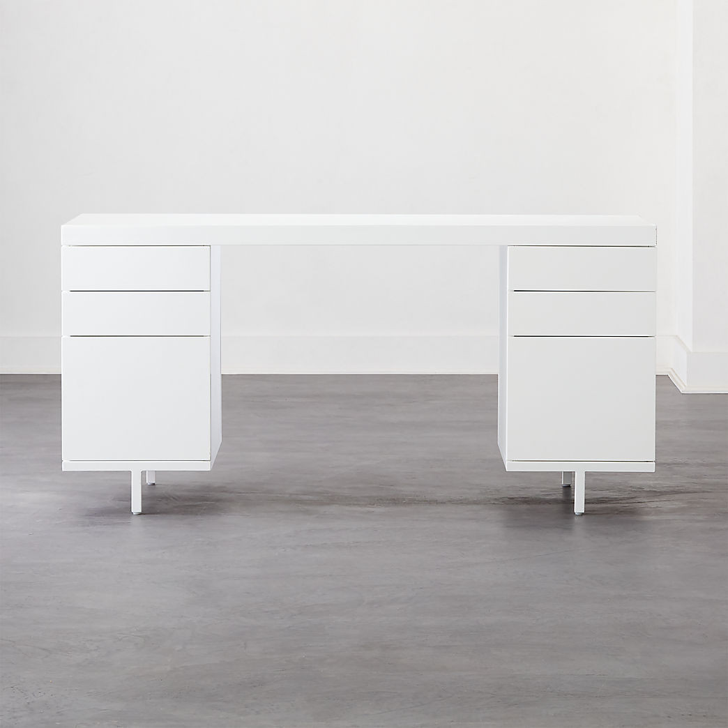 Stairway Modern 6-Drawer White Wood Desk + Reviews | CB2 | CB2