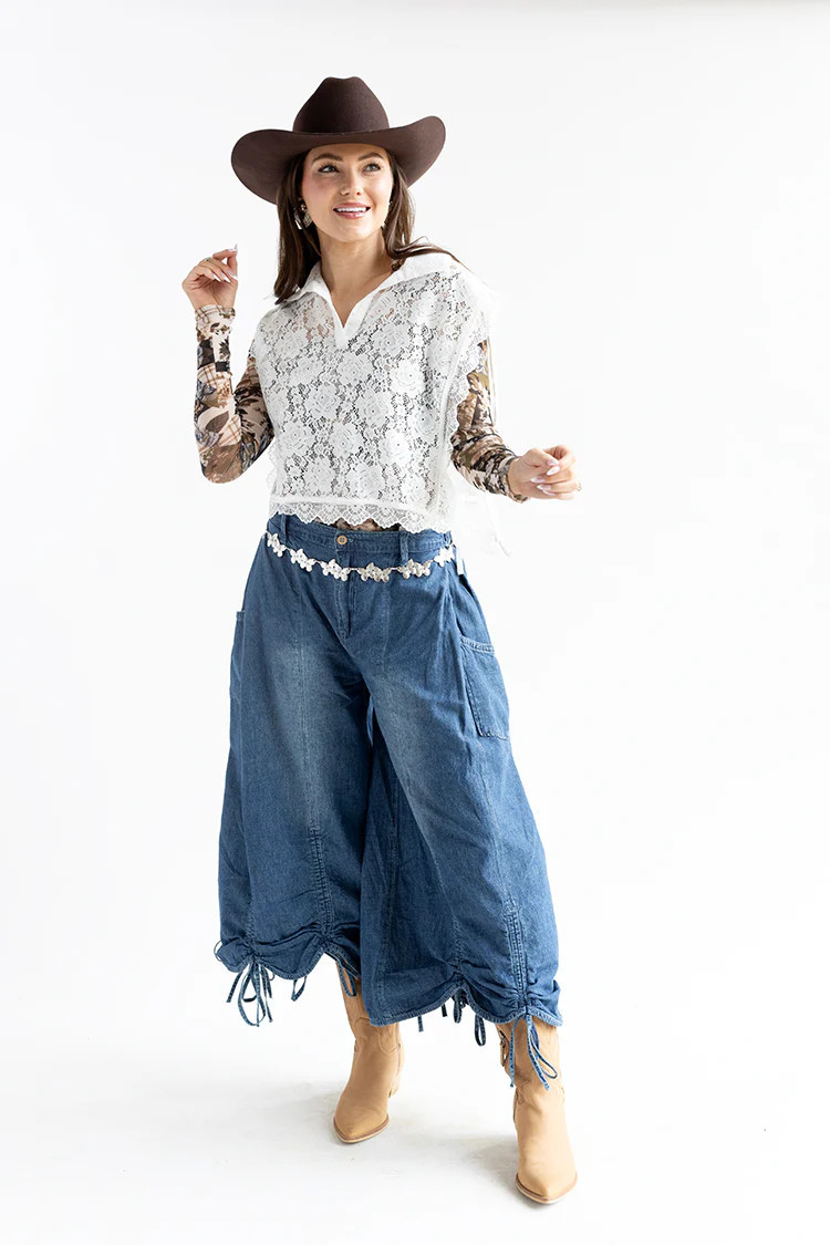 Front Tie Flowy Denim Pants | Flea Style