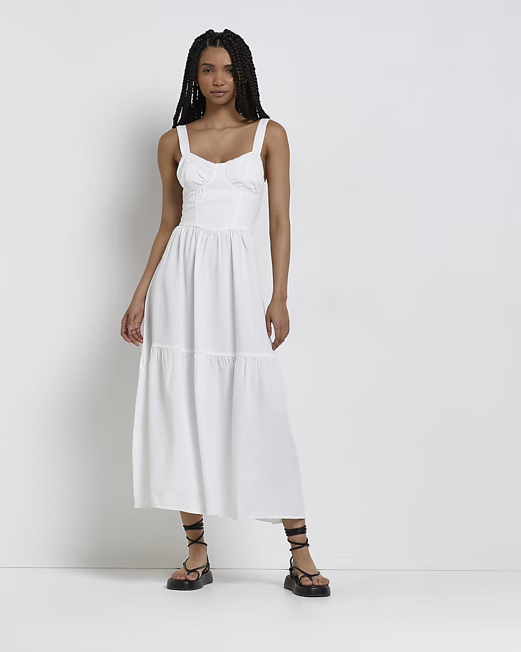 White smock midi dress | River Island (UK & IE)