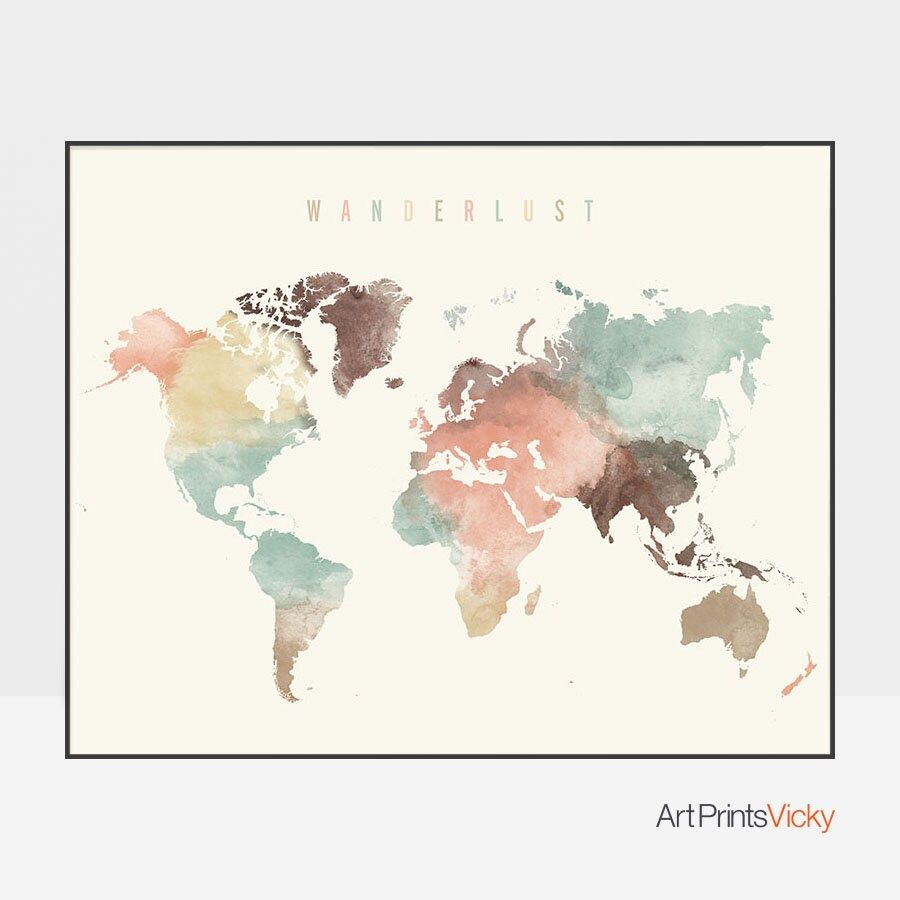 World map, World map poster, Wanderlust, World map wall art, World map print, watercolor travel M... | Etsy (US)