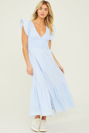 Bianca Button Up Midi Dress in Blue | Altar'd State | Altar'd State