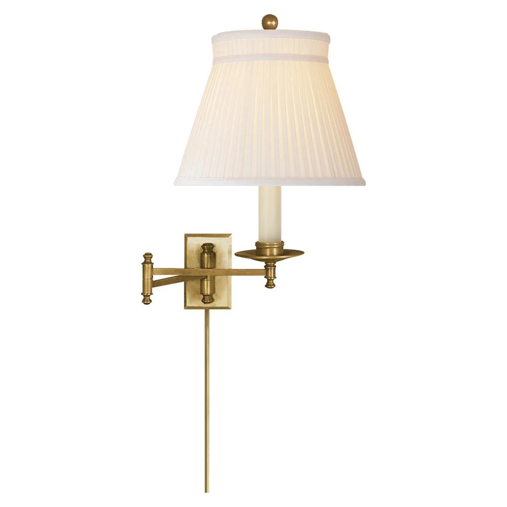 Visual Comfort Dorchester Burnished Brass Silk Pleated Shade Swing Arm Sconce | Kathy Kuo Home