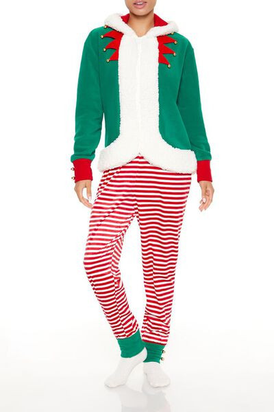 Hooded Elf Pajama Jumpsuit | Forever 21