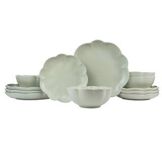 Bethany 12 Pieces Scalloped Dinnerware Set, Sage Green Dishes for 4, Premium Serving Plates & Bowls Sets | The Home Depot