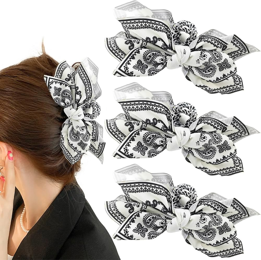 3 PACK Boho Hair Claw Clips for Women, With Cashew Flower Pattern Geometric Hair Clips, for Thick... | Amazon (US)