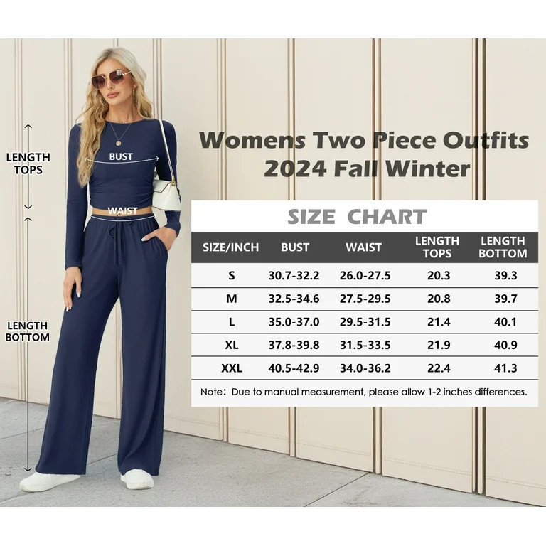 MINTREUS Women's Ribbed Knit Two Piece Outfits Lounge Sets Long Sleeve Wide Leg Pants Homewear Pa... | Walmart (US)