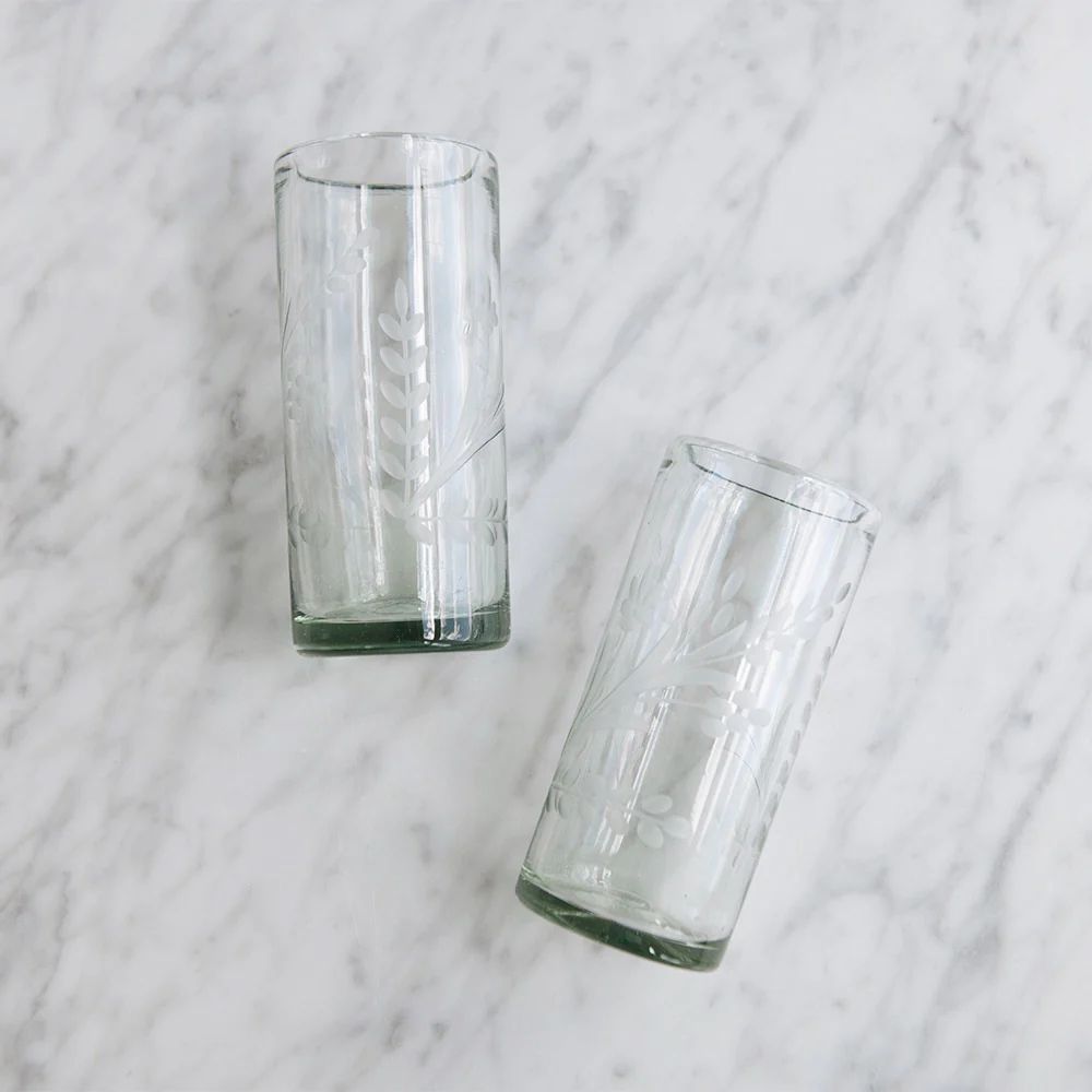 Hand-etched Floral Recycled Glassware | Roan Iris
