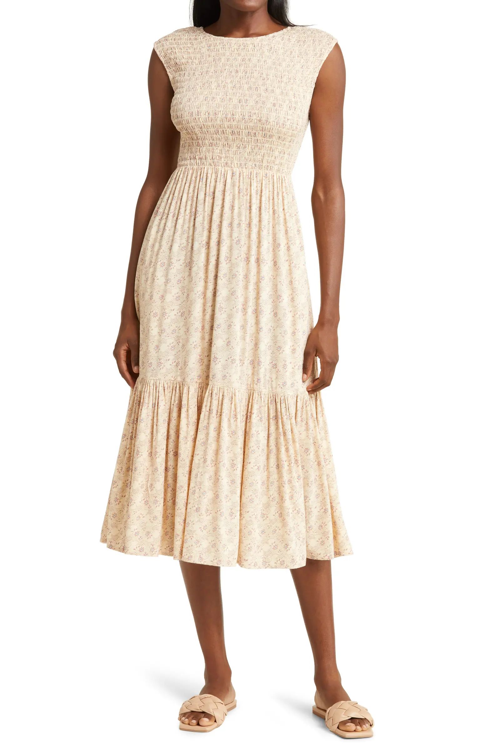 Smocked Sleeveless Midi Dress | Nordstrom