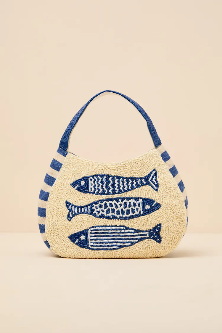 Elba Ivory and Blue Sardine Beaded Handbag | Lulus