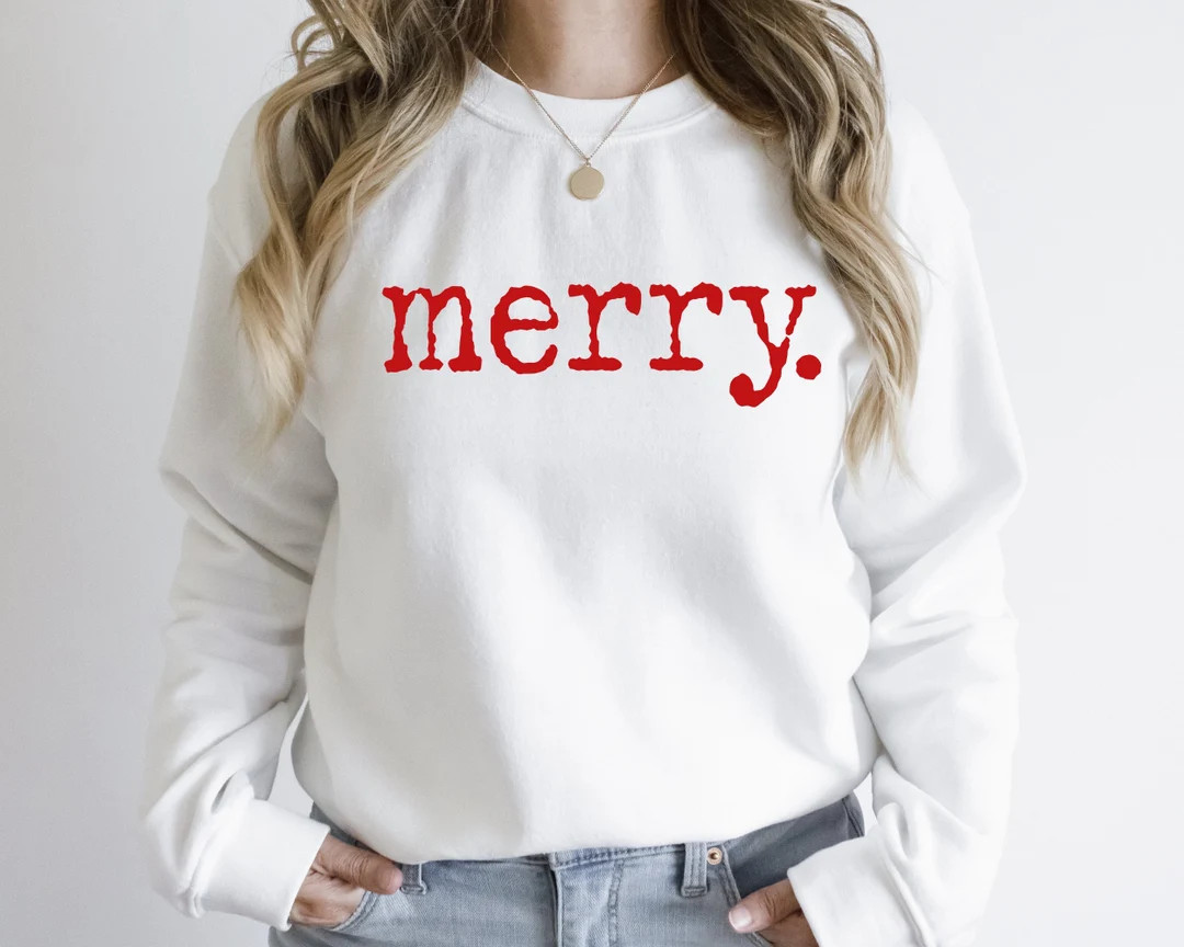 Merry, Unisex Crewneck Sweatshirt, Christmas Outfit, Sweat Shirt, Fall Winter Cozy Outfit - Etsy | Etsy (US)