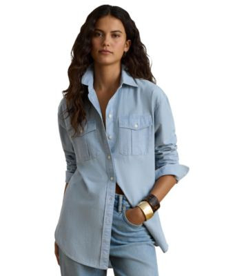 Women's Chambray Button-Up Long-Sleeve Shirt | Macy's