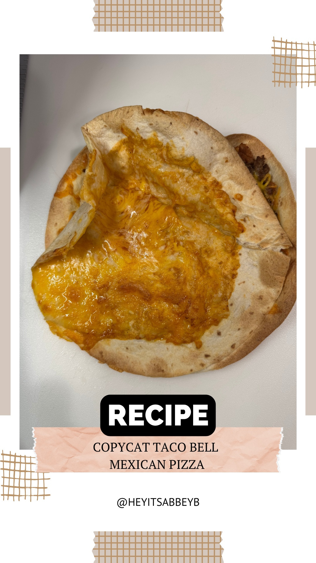 Ingredients
* 8 flour tortillas (or corn tortillas)
Filling
* 1 lb ground beef
* 2 tablespoon taco seasoning
* ¼ cup water
* 4 tablespoon enchilada sauce
* 8 ounce refried beans (½ can)
* ½ cup shredded cheese (cheddar, mozzarella or Mexican cheese blend)
Topping
* 4 tablespoon enchilada sauce
* ½ cup shredded cheese (cheddar, mozzarella or Mexican cheese blend)
Instructions
* In a large frying pan or skillet on medium heat add the ground beef. Use a spatula or spoon to break up the meat into small pieces as it cooks. Sauté for about 5-8 minutes or until the meat is cooked through. Remove grease from the pan.
* Add in the taco seasoning, water and enchilada sauce. Stir until evenly combined. Let simmer for 1-2 minutes.
* To assemble the pizzas, spread a layer of refried beans on one tortilla. Then top with ground beef. Add a layer of cheese and top with another tortilla.
* Spread 1 tablespoon of enchilada sauce on top of the tortilla and top with shredded cheese to evenly cover the top.
* Repeat with remaining tortillas to assemble all the pizzas.
* AIR FRYER COOKING METHOD  Preheat Air Fryer to 400°F. Working in batches (my air fryer fits one pizza at a time) carefully place the pizza in the air fryer and cook for about 5 minutes, or until the cheese melts and the tortillas are crispy. Repeat with remaining pizzas. 
* Transfer the cooked pizzas to a serving plate and top with the optional garnishes – tomatoes, red onion, olives, sour cream, and green onion. Serve and enjoy!


#LTKU #LTKHome #LTKFamily