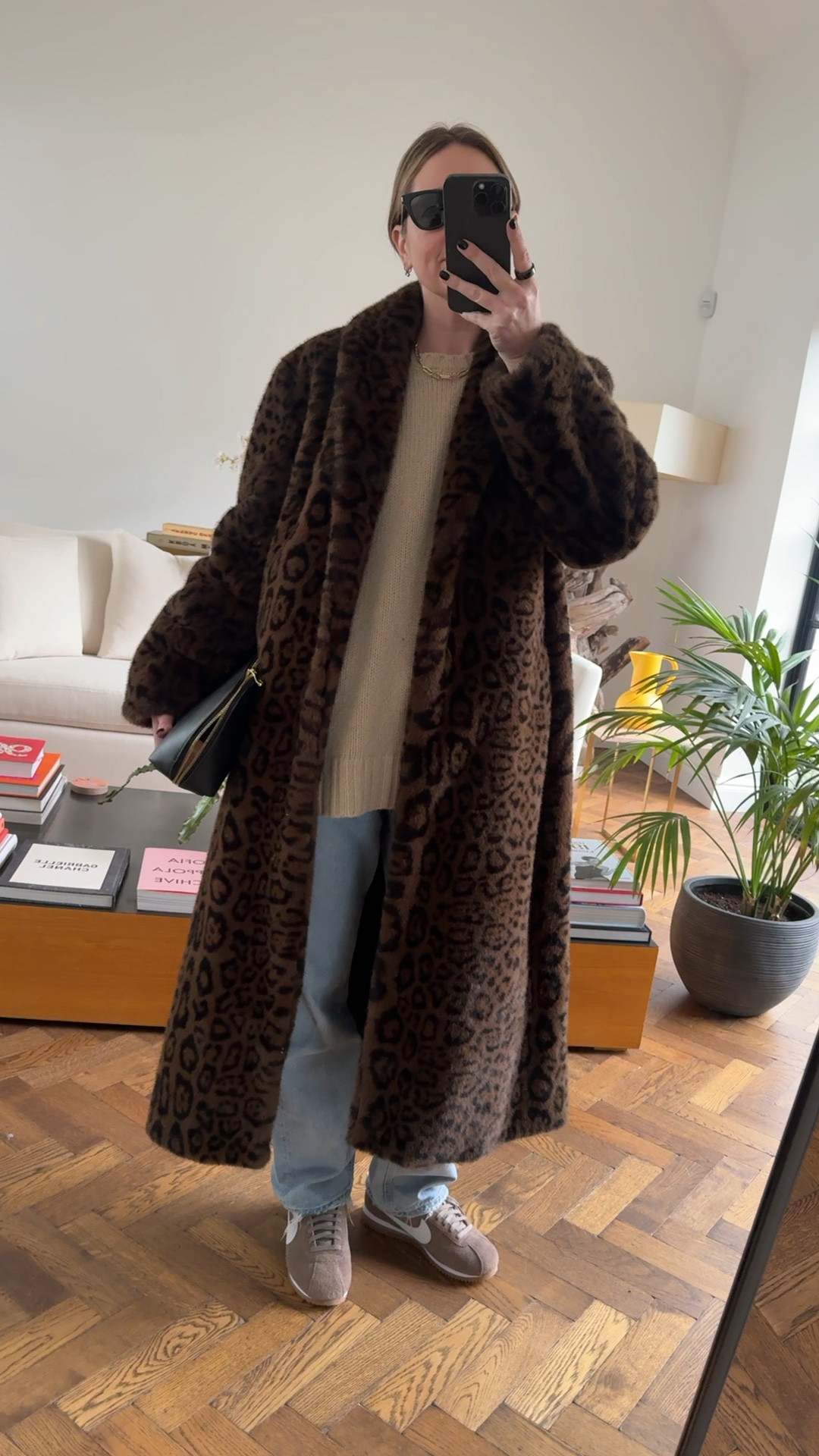 Long leopard print faux fur coat ( I wear a M ) teamed with denim + Nike Cortez 
EMMAROSE15 for 15% off 

#LTKeurope #LTKwinter #LTKstyletip