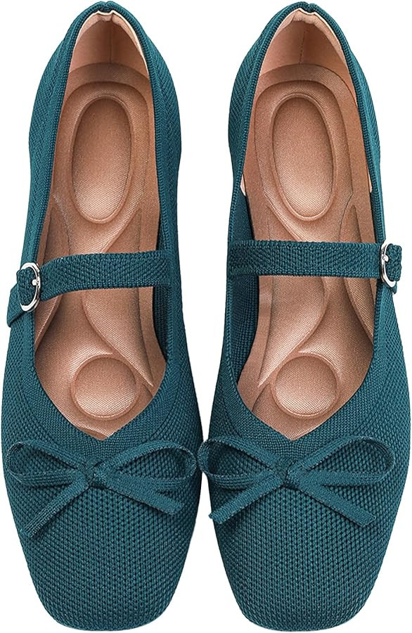 Knit Flats for Women Square Toe Flats Casual Ballet Flats with Ankle Strap,Washable Comfortable D... | Amazon (US)