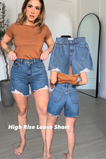 Abercrombie Denim Shorts on petite curvy frame! 

High Rise loose short in color MEDIUM size 27

#LTKSeasonal #LTKSpringSale #LTKU