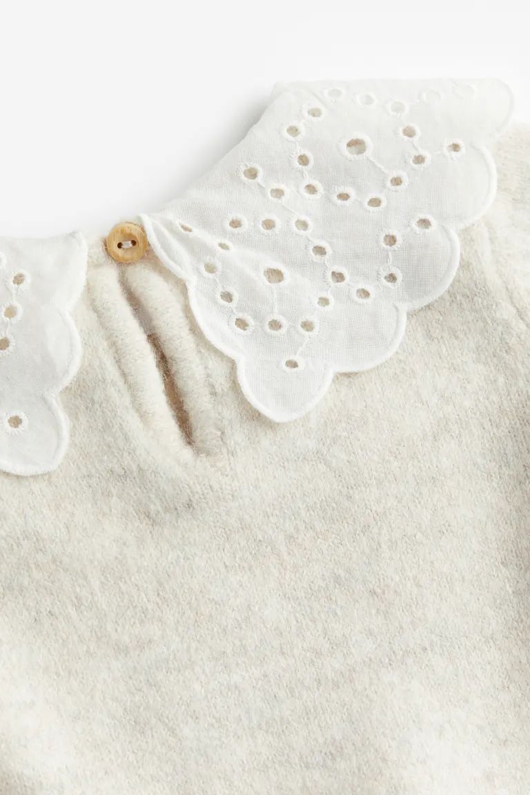 Sweater with Eyelet Embroidery Collar - Light beige melange - Kids | H&M US | H&M (US + CA)